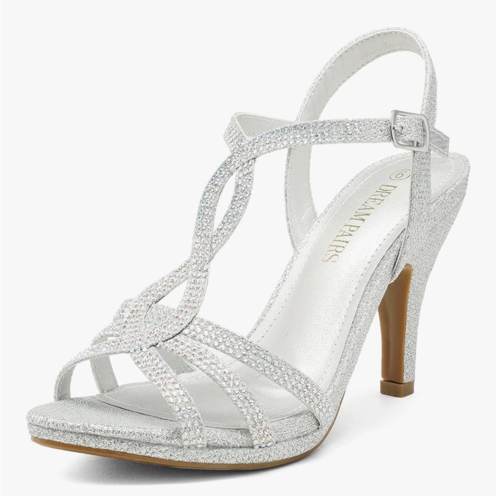 Dream Pairs Silver Strappy Heels Medium Stiletto women’s Size 8.5 M